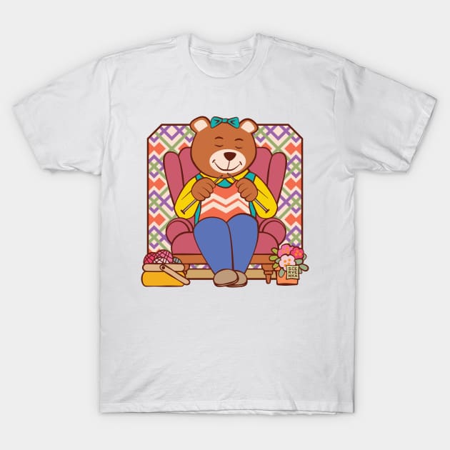 Bear Knitting in Chair T-Shirt by Sue Cervenka